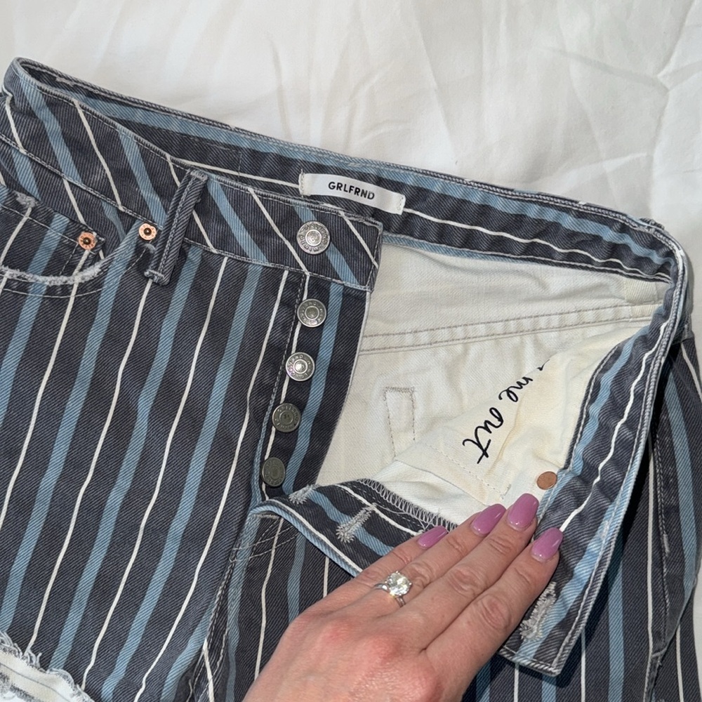 GRLFRND Cindy High Rise Shorts Taffy Stripe Blue Revolve Cut Off Size 26 - Picture 3 of 5